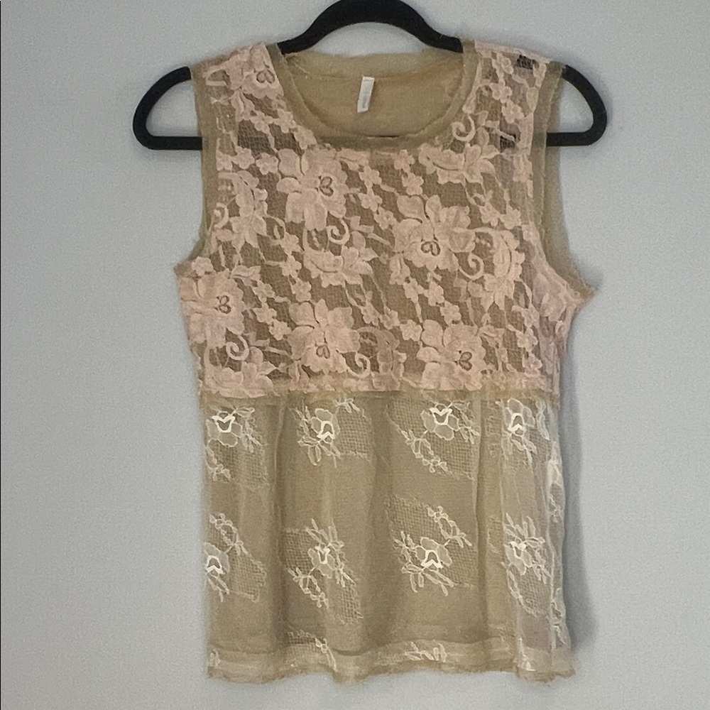 C.C Outlaw Anthropologie Women's Vintage 2009 Lace Sleeveless Top Neutral Cream - Picture 1 of 7